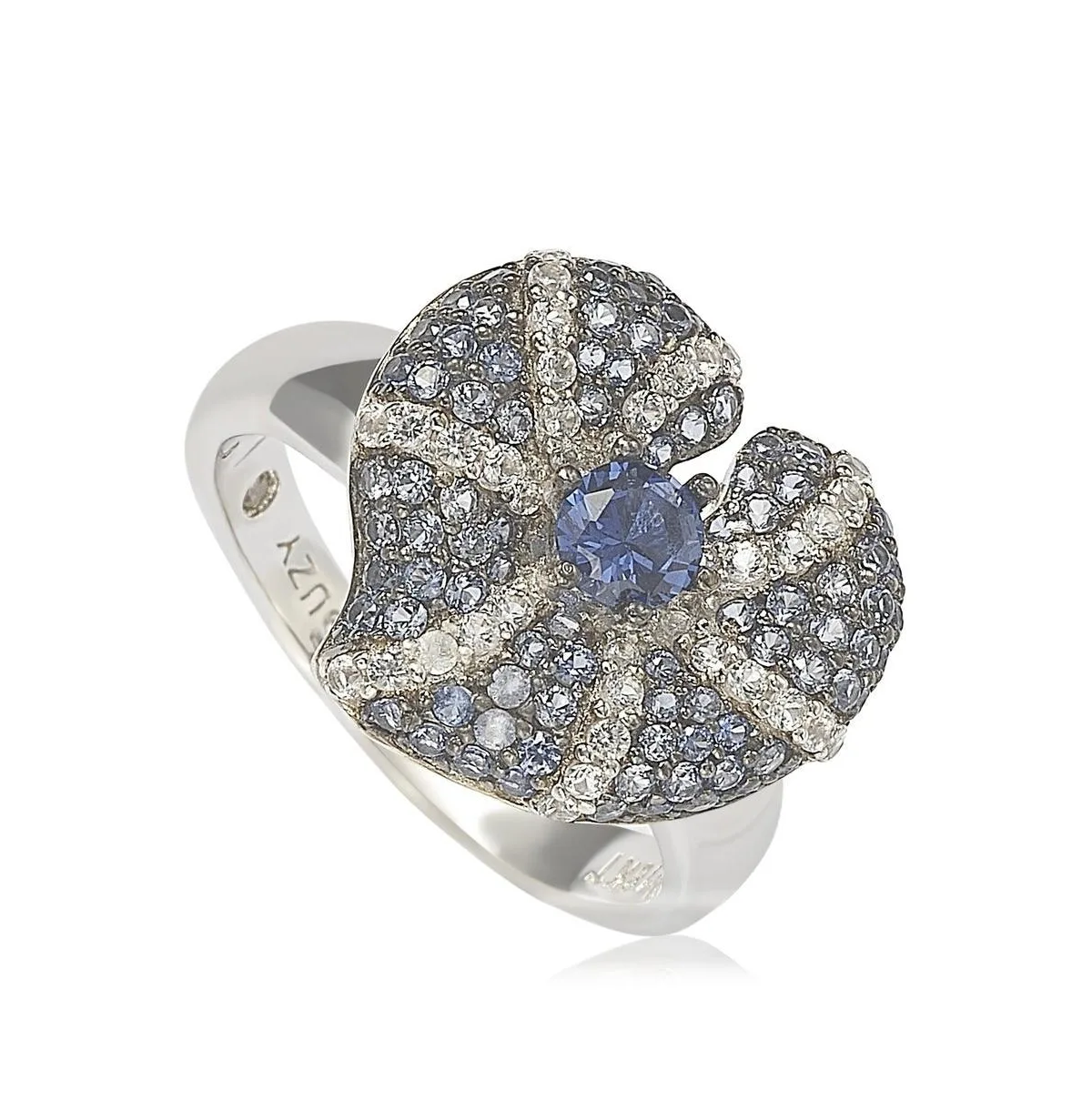 Sterling Silver Sapphire Pave Whimsical Heart Leaf Ring by Suzy Levian New York