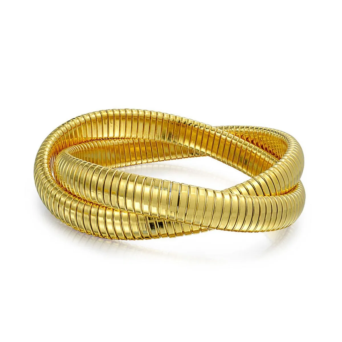 Omega Snake Cobra Wide Bangle Twisted Bracelet Bands Set Interlocking Flexible Stretch Bracelets by Bling Jewelry