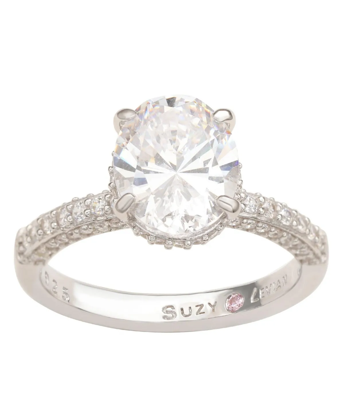 Sterling Silver Cubic Zirconia Oval Specialty Engagement Ring by Suzy Levian New York