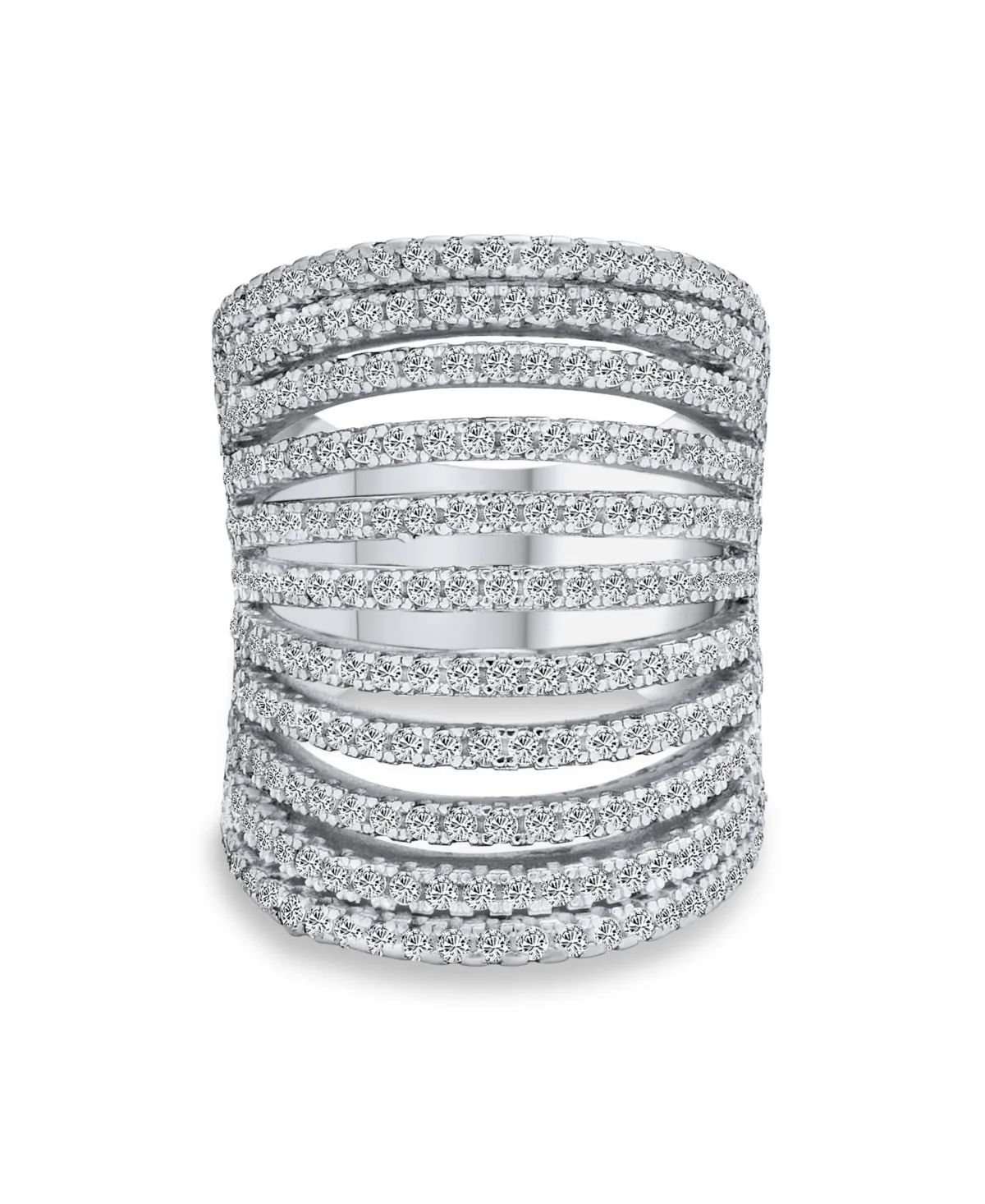 Geometric Fashion Cubic Zirconia Pave Cz Full Finger Armor Cocktail Statement Wide Multi Band Ring Sterling Silver by Bling Jewelry