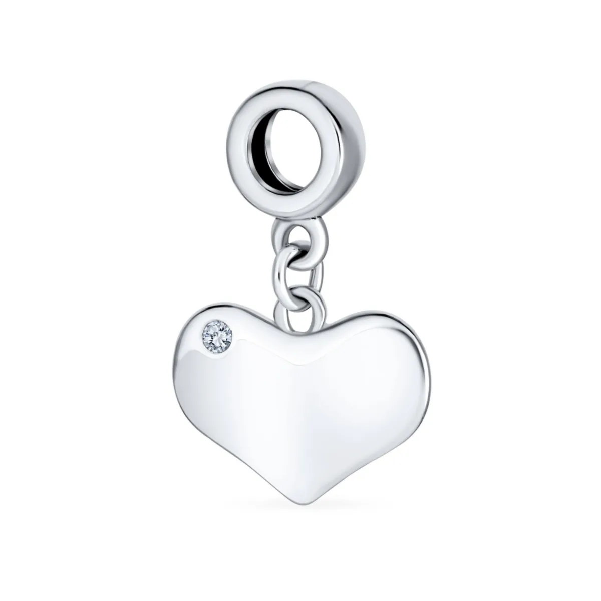 Crystal Accent Dangle Heart Shape Charm Bead Sterling Silver by Bling Jewelry