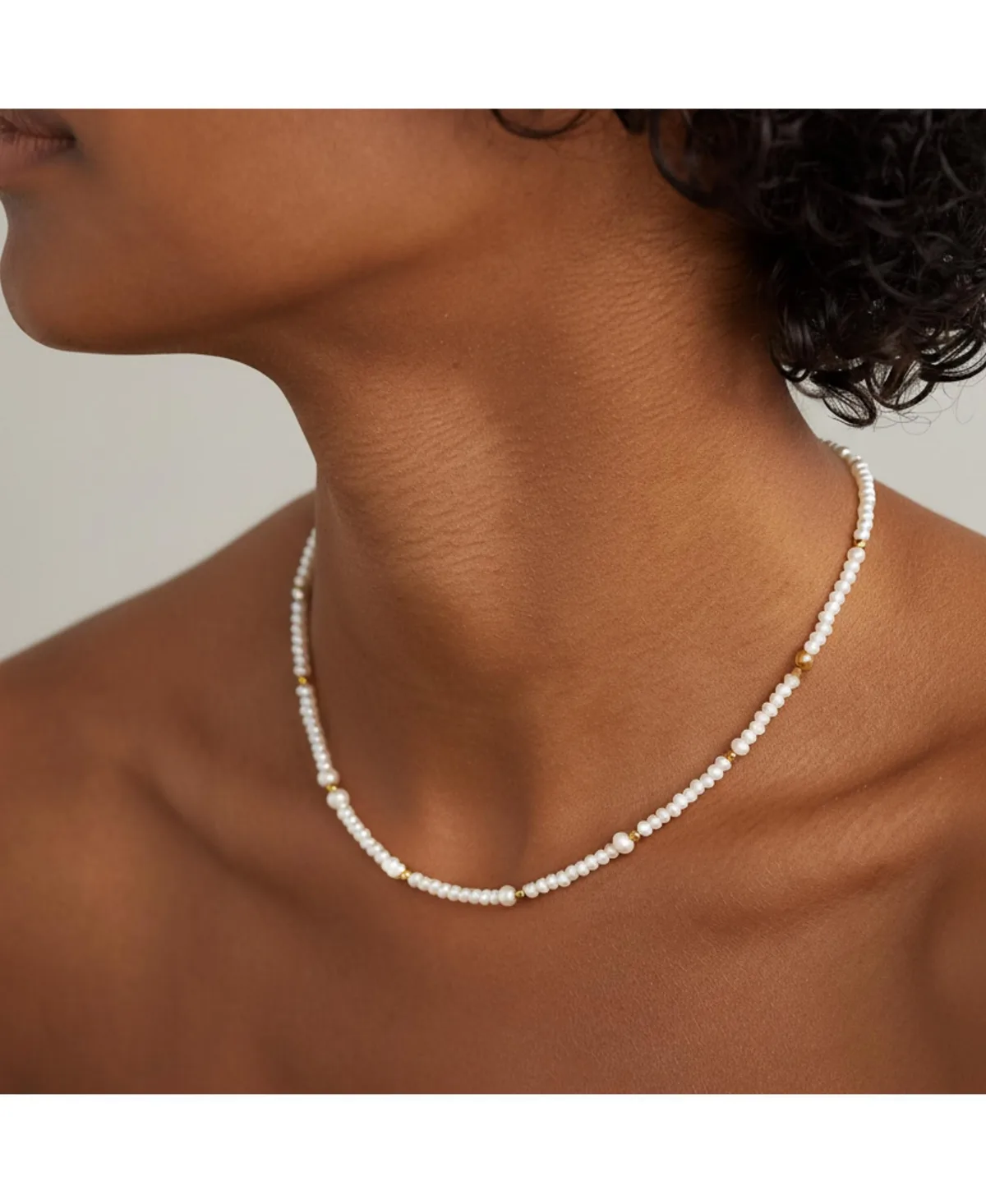 18K Gold Plated Freshwater Pearls with Glass Gold Beads - Emili Necklace 17"