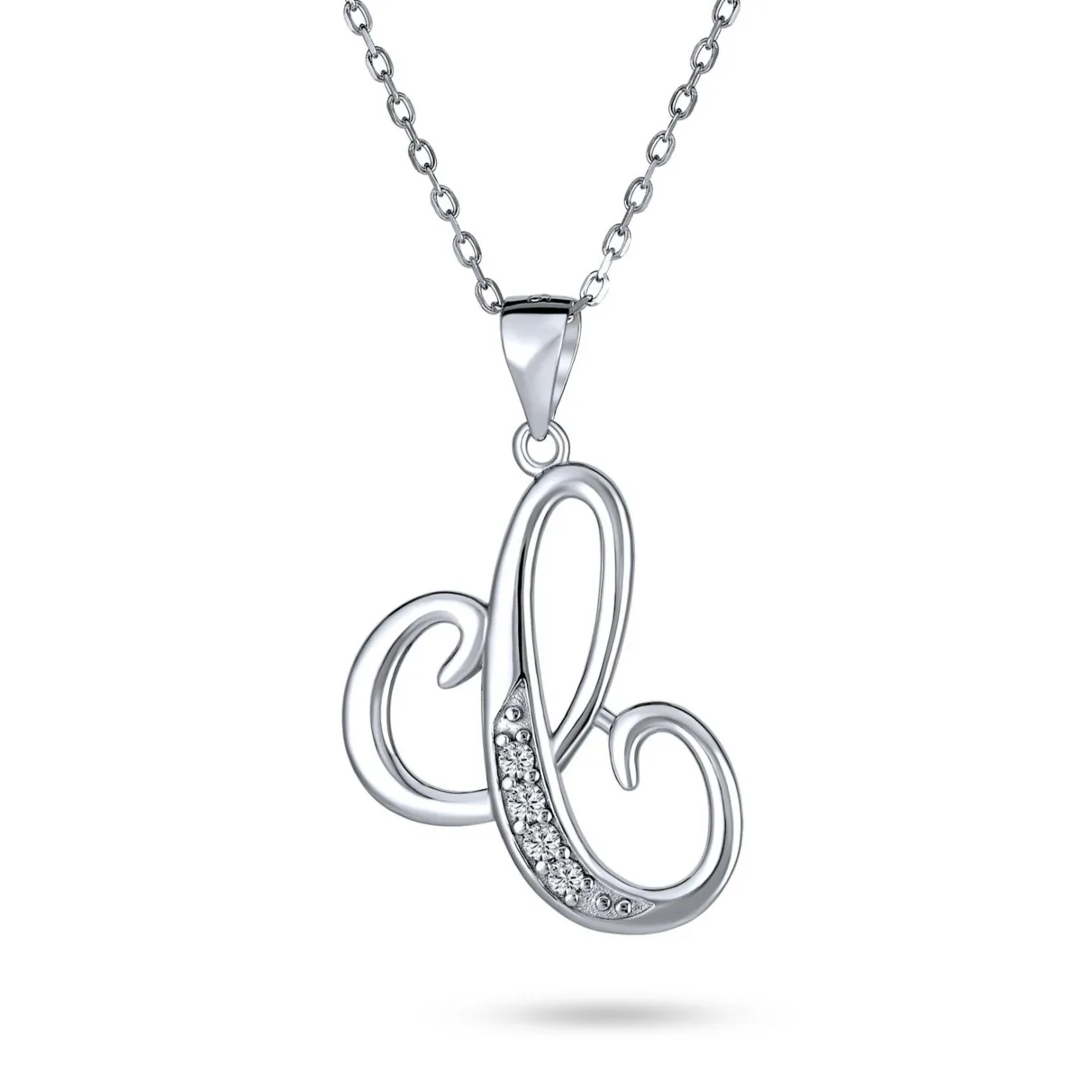 Script Alphabet Initial Pendant Necklace with Pave Cz - Sterling Silver by Bling Jewelry