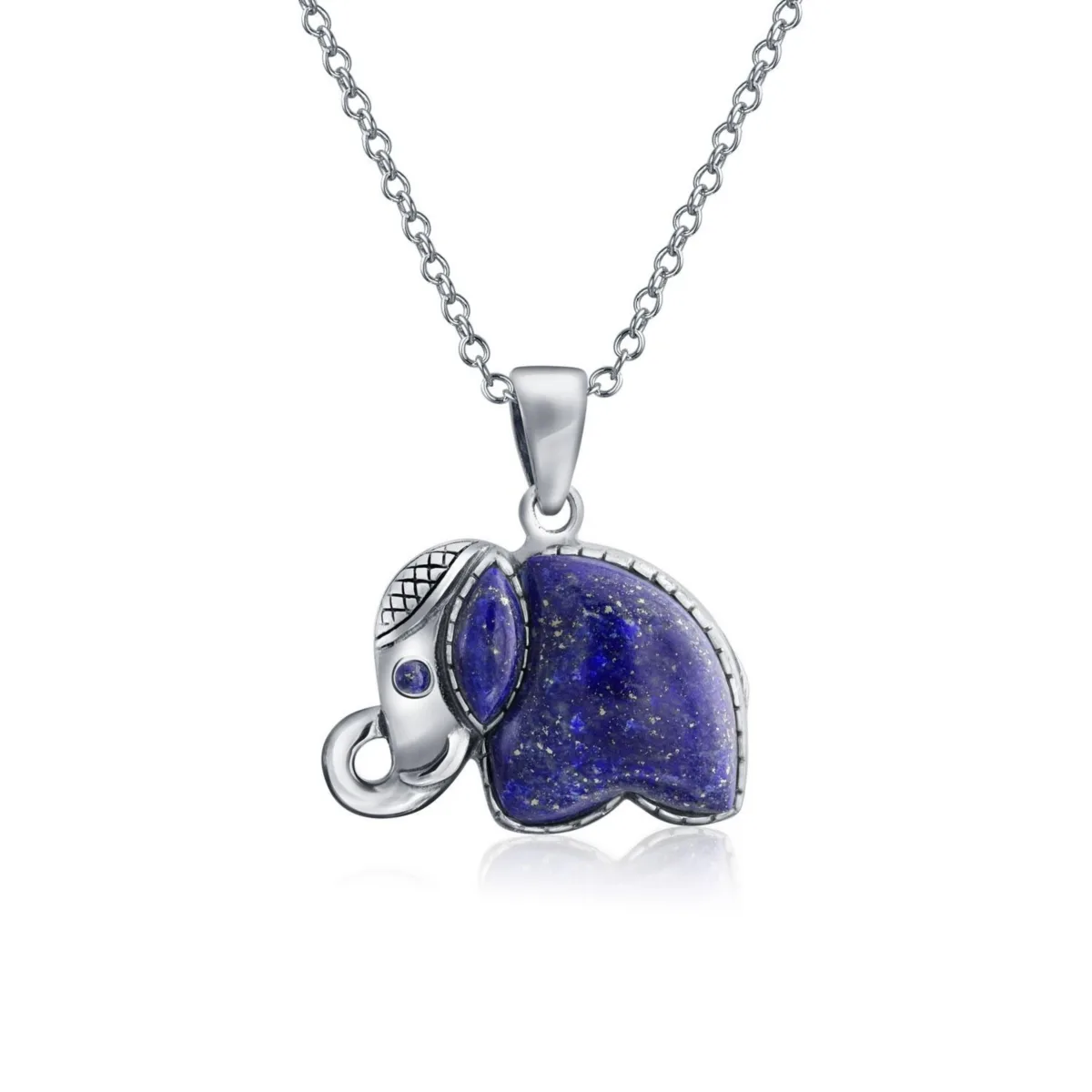 Bali Style Tribal Longevity Blue Natural Lapis Lazuli Indian Elephant Pendant Necklace Oxidized Sterling Silver by Bling Jewelry