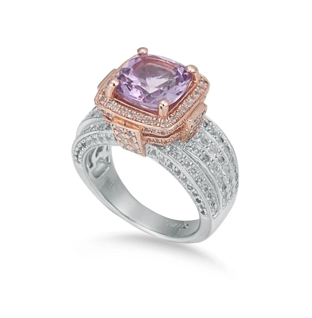 Two-Tone Sterling Silver Cushion Cut Center Topaz Cocktail Milano Ring by Suzy Levian New York