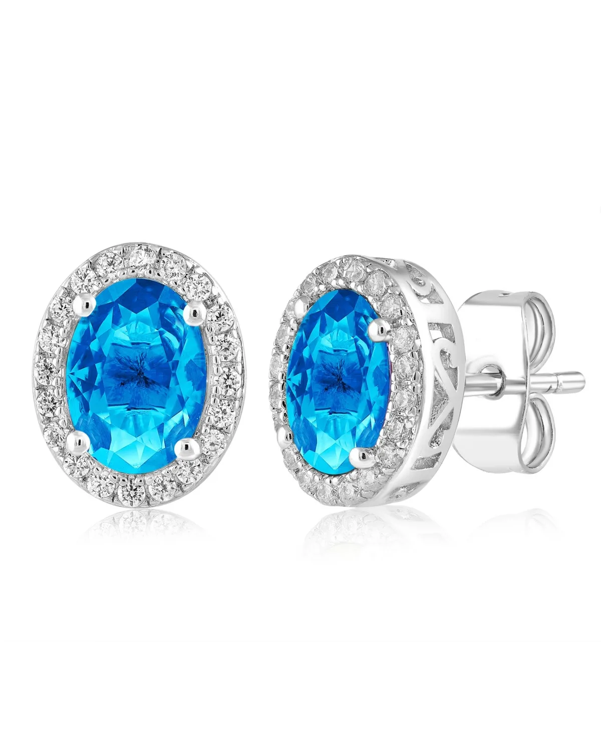 Elegant Oval Birthstone Halo Cz Studs by Simona