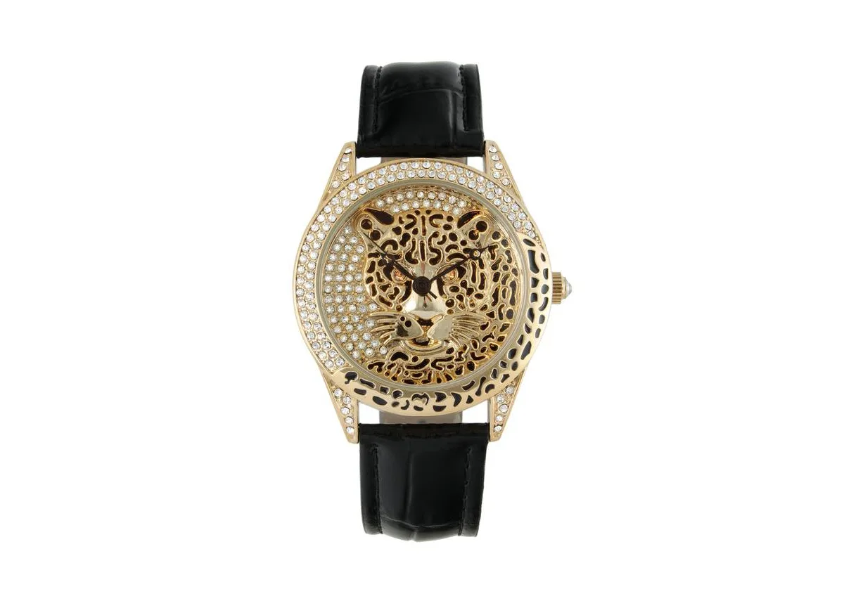 Couture Gold Watch Leopard Dial Swarovski Crystal