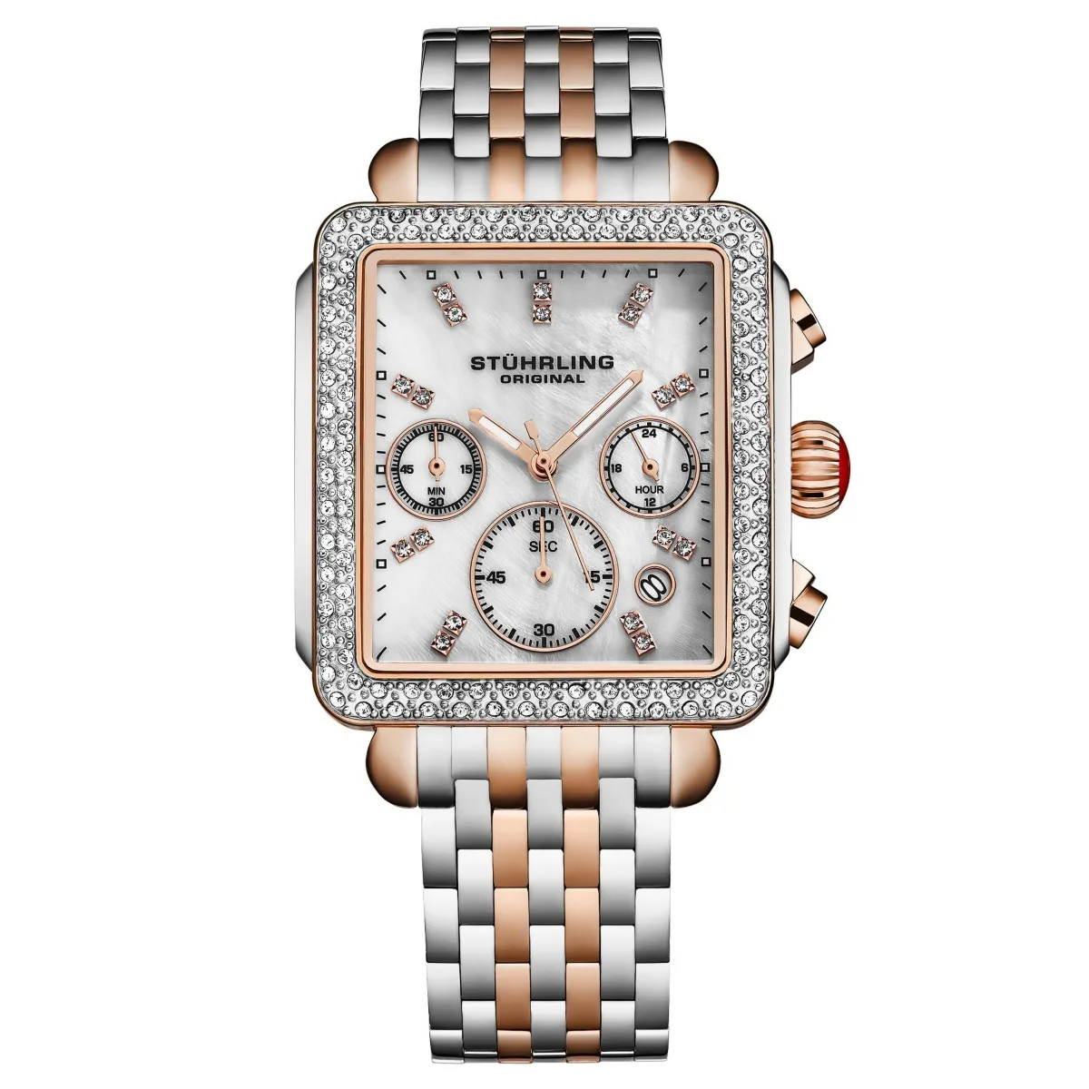 4083 Bezel Chronograph Watch with Mother of Pearl Dial and Silver Bracelet by Stuhrling