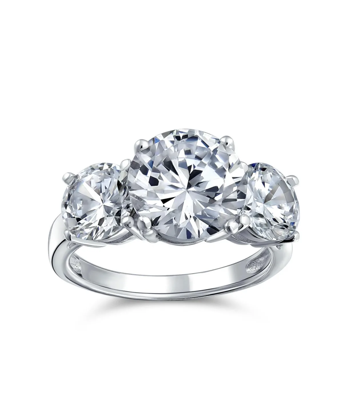 3CTW Cz Past Present Future Three Stone Promise Ring Round Solitaire Cut Cubic Zirconia.925 Sterling Silver