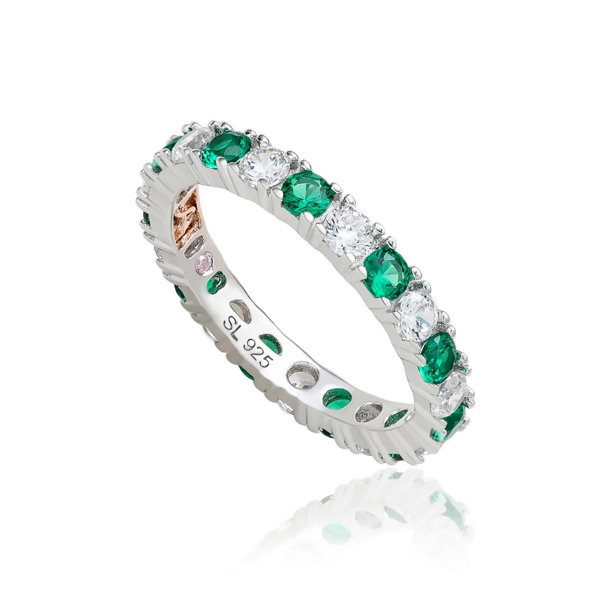 Sterling Silver Cubic Zirconia Alternating Stone Eternity Band Ring