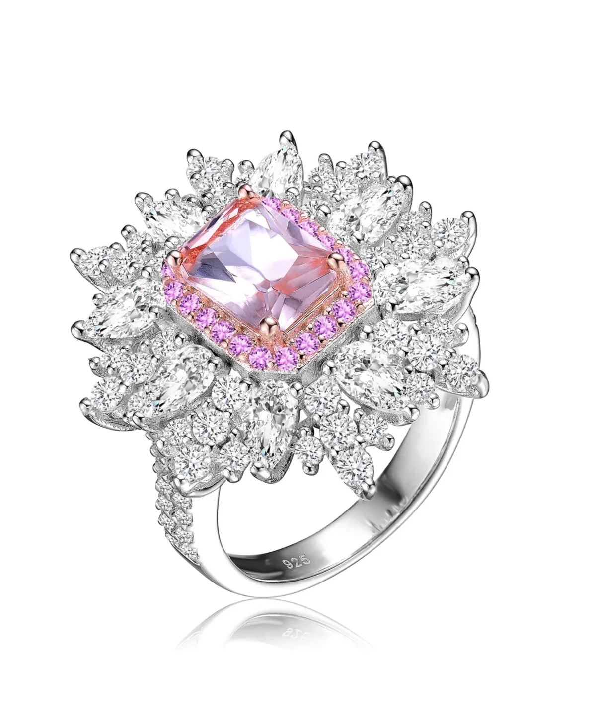 Sterling Silver White Gold Plated Yellow Radiant with Clear Cubic Zirconia Halo Ring by Genevive