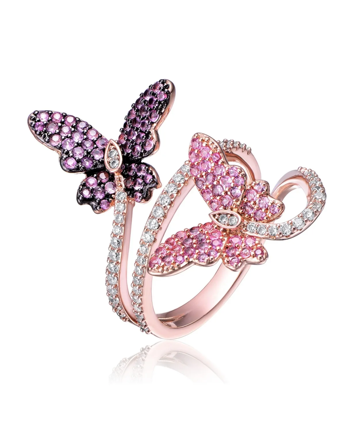 Sterling Silver 18K Rose Gold and Black Plated Multi Colored Cubic Zirconia Modern Ring by Genevive