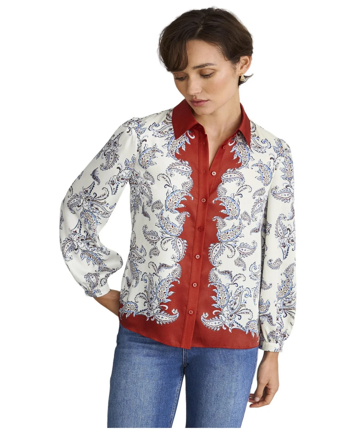 Dannie Cinched-Waist Collard Shirt by Hobbs London