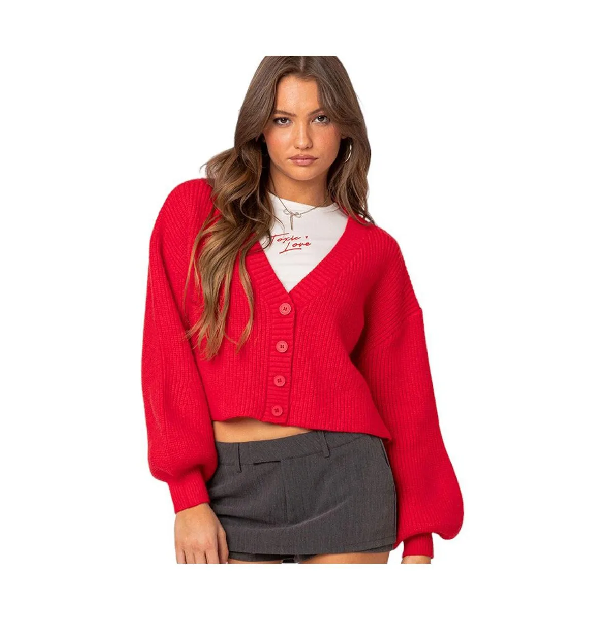 Sabrina Chunky Knit Cropped Cardigan by Edikted