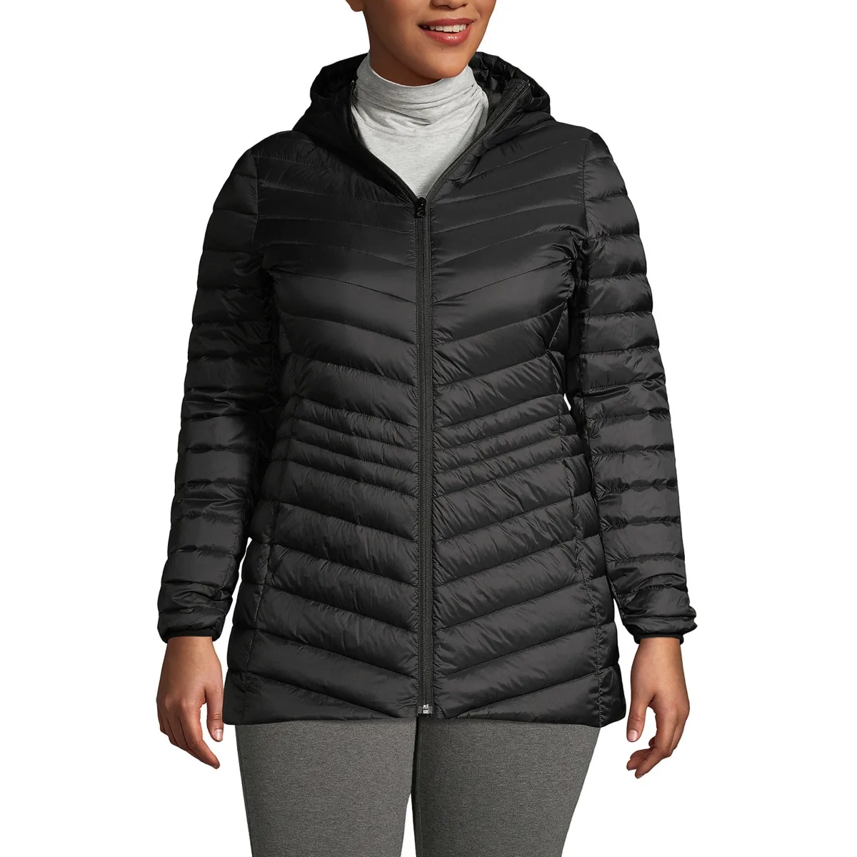 Wanderweight Packable Down Hooded Long Jacket by Lands' End
