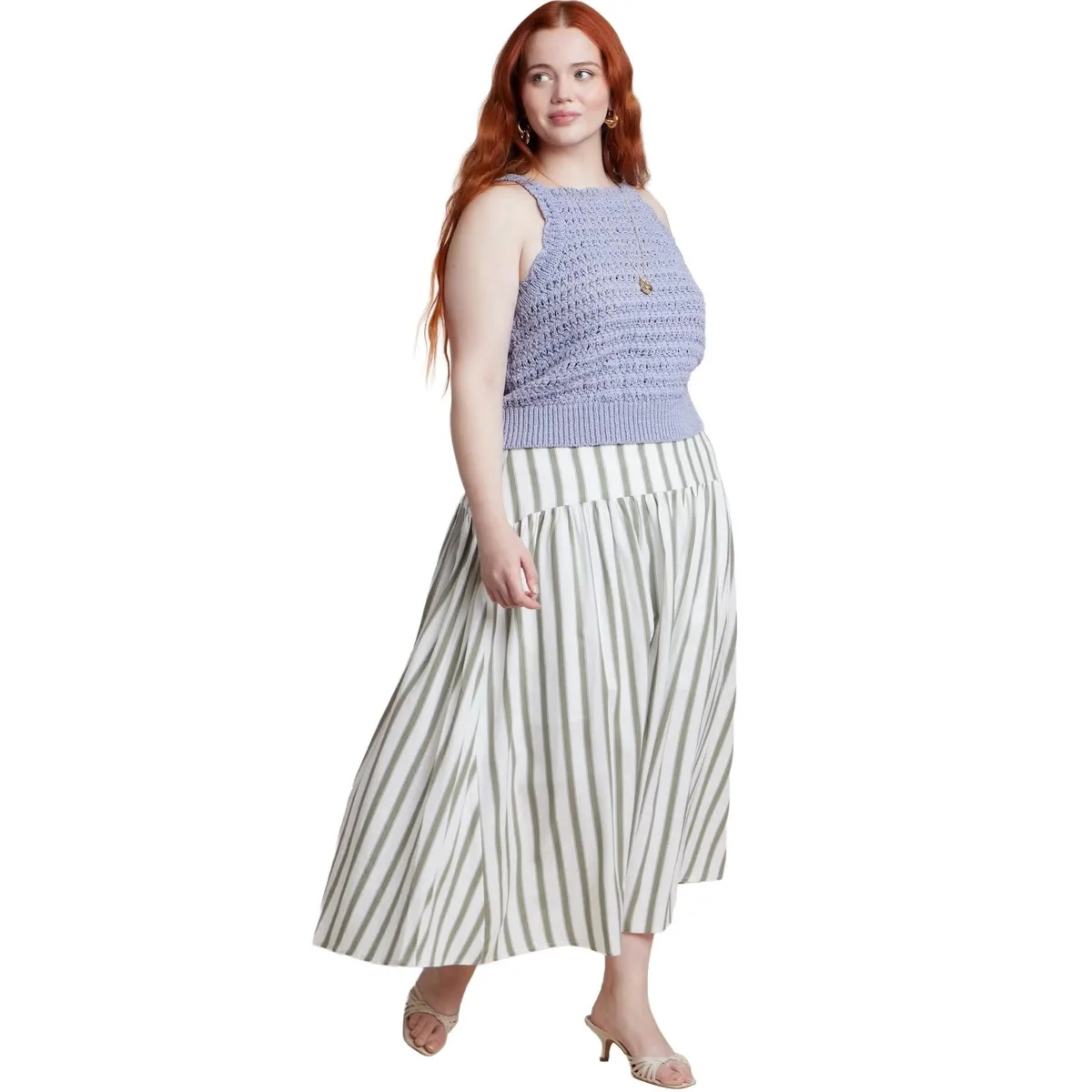 Drop Waist Striped Linen Skirt by Eloquii