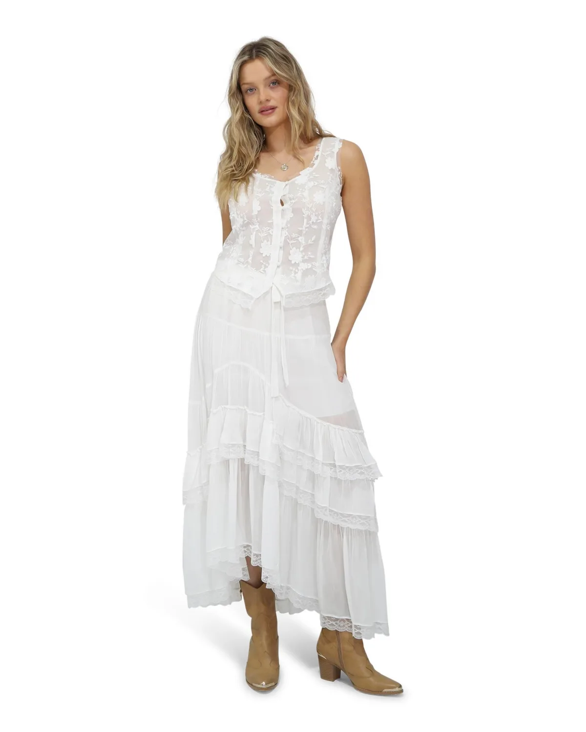 Belle and Bloom Wanderlace Ruffle Maxi Skirt by Belle & Bloom