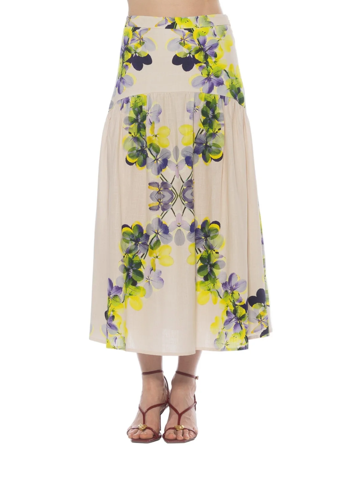 Michel Dropped Waist Midi Shirred Skirt by Alexia Admor