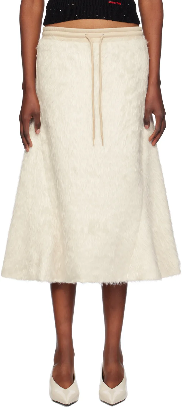 Beige Shaggy Faux-Fur Midi Skirt