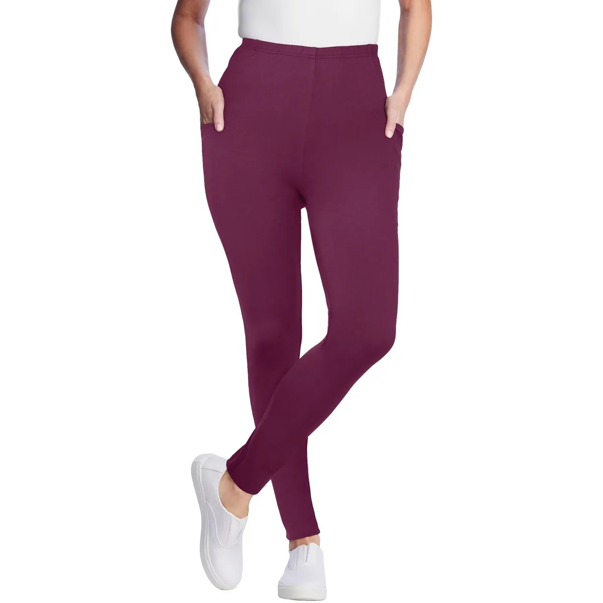 Stretch-Cotton Knit Pull-On Pocket Leggings