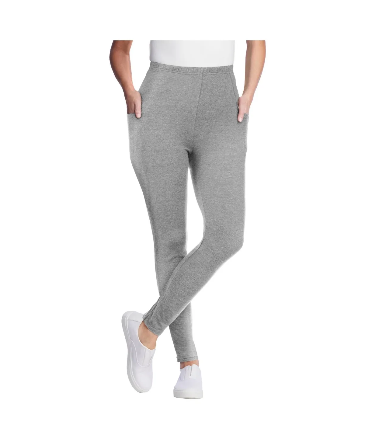 Stretch-Cotton Knit Pull-On Pocket Leggings