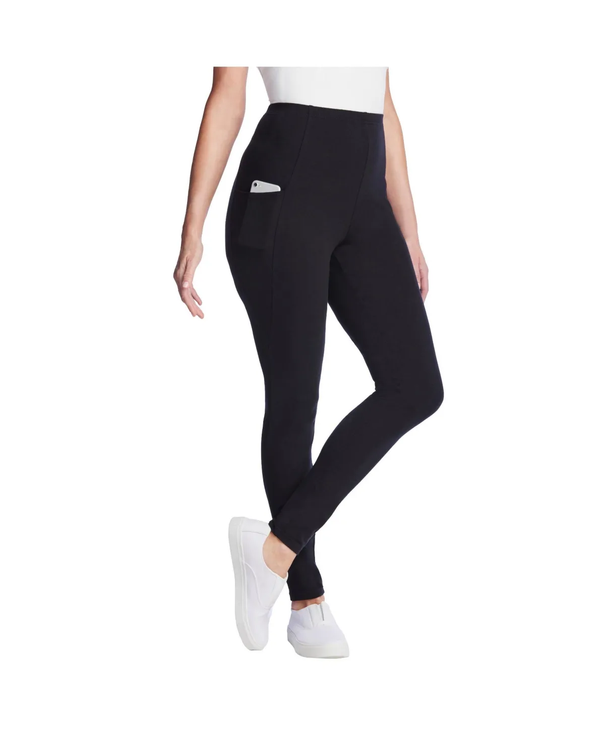 Stretch-Cotton Knit Pull-On Pocket Leggings