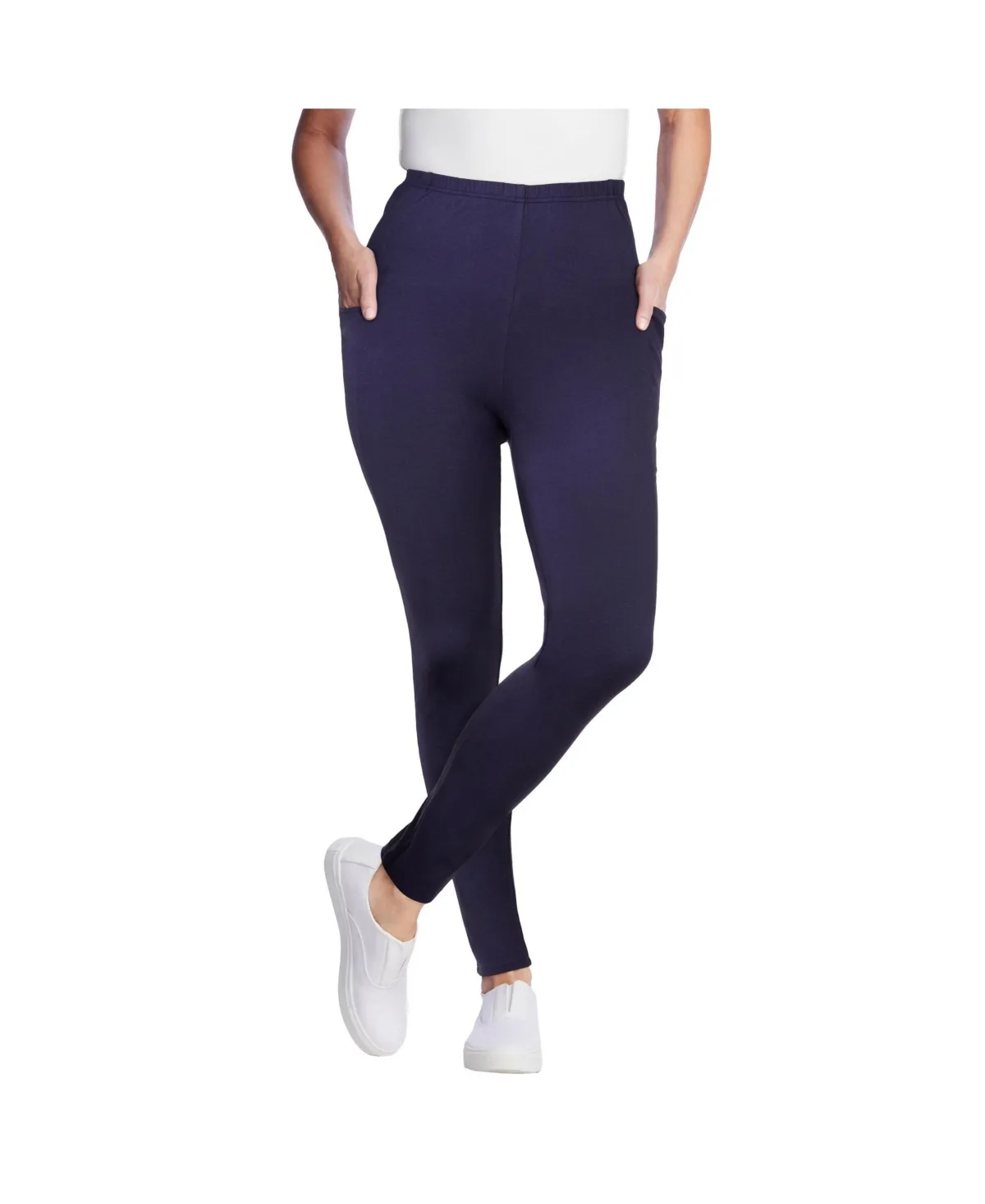 Stretch-Cotton Knit Pull-On Pocket Leggings