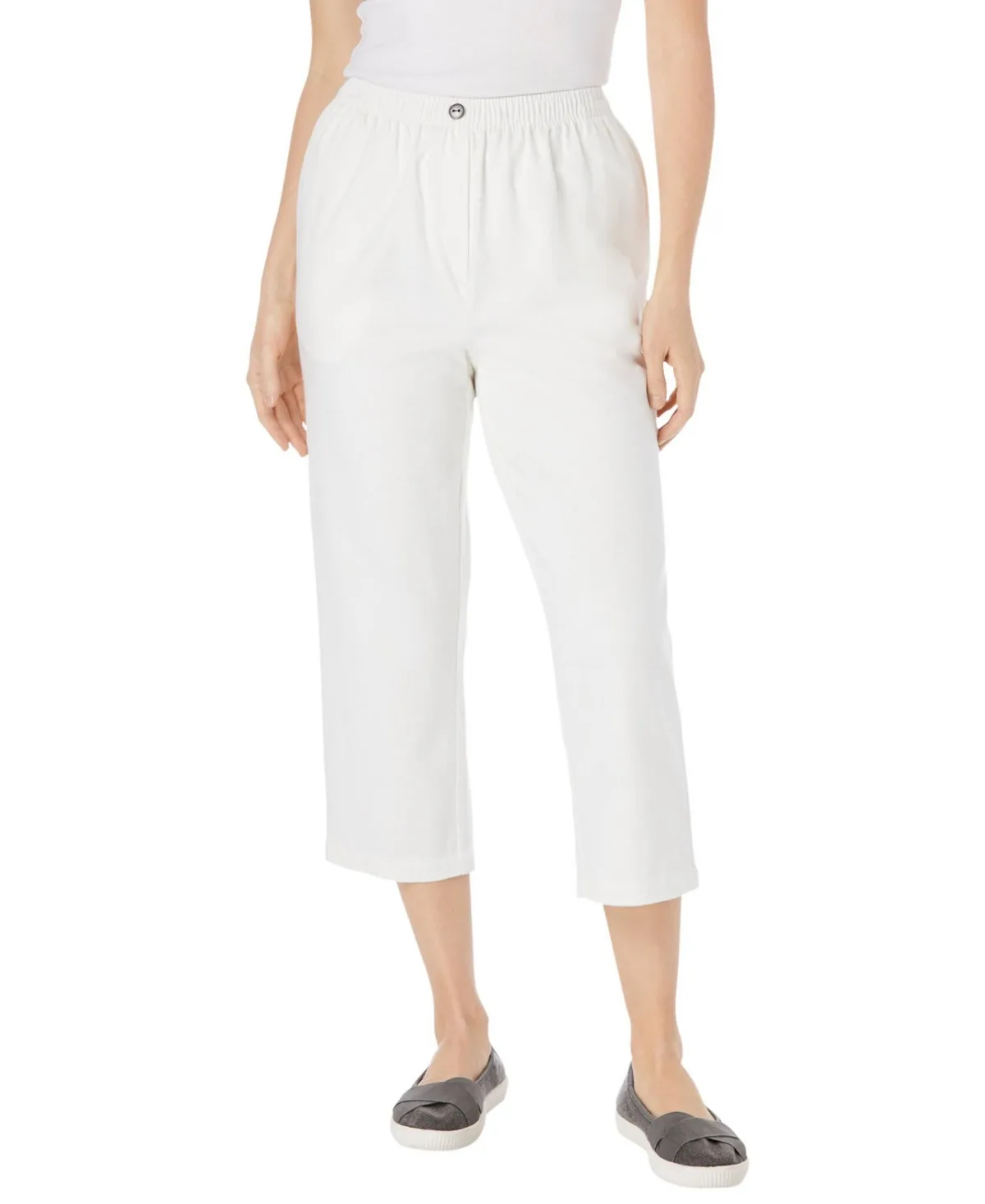 7-Day Elastic-Waist Pull-On Cotton Denim Capri Jeans