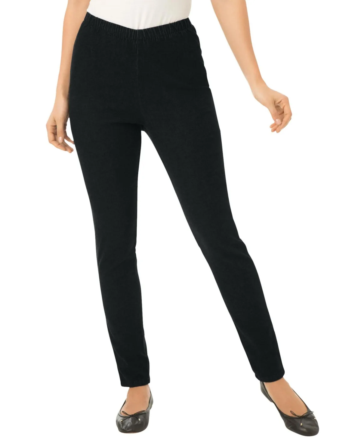 Pull-On Elastic-Waist Stretch Fineline Denim Jeans by Woman Within