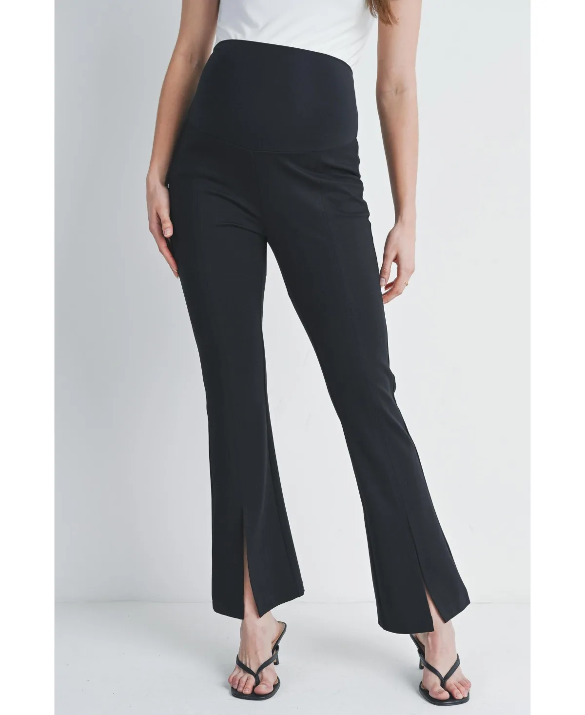Over-the-Belly Flare Leg Pants with Front Slit by Hello Miz