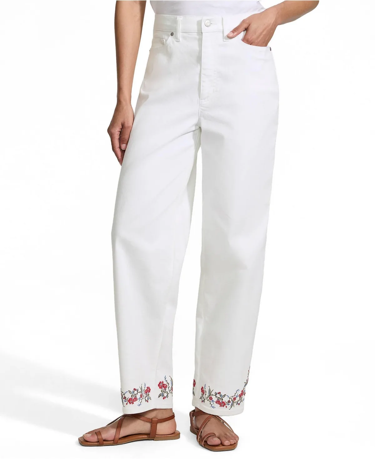Denim High Rise Barrel Leg Ankle Jeans