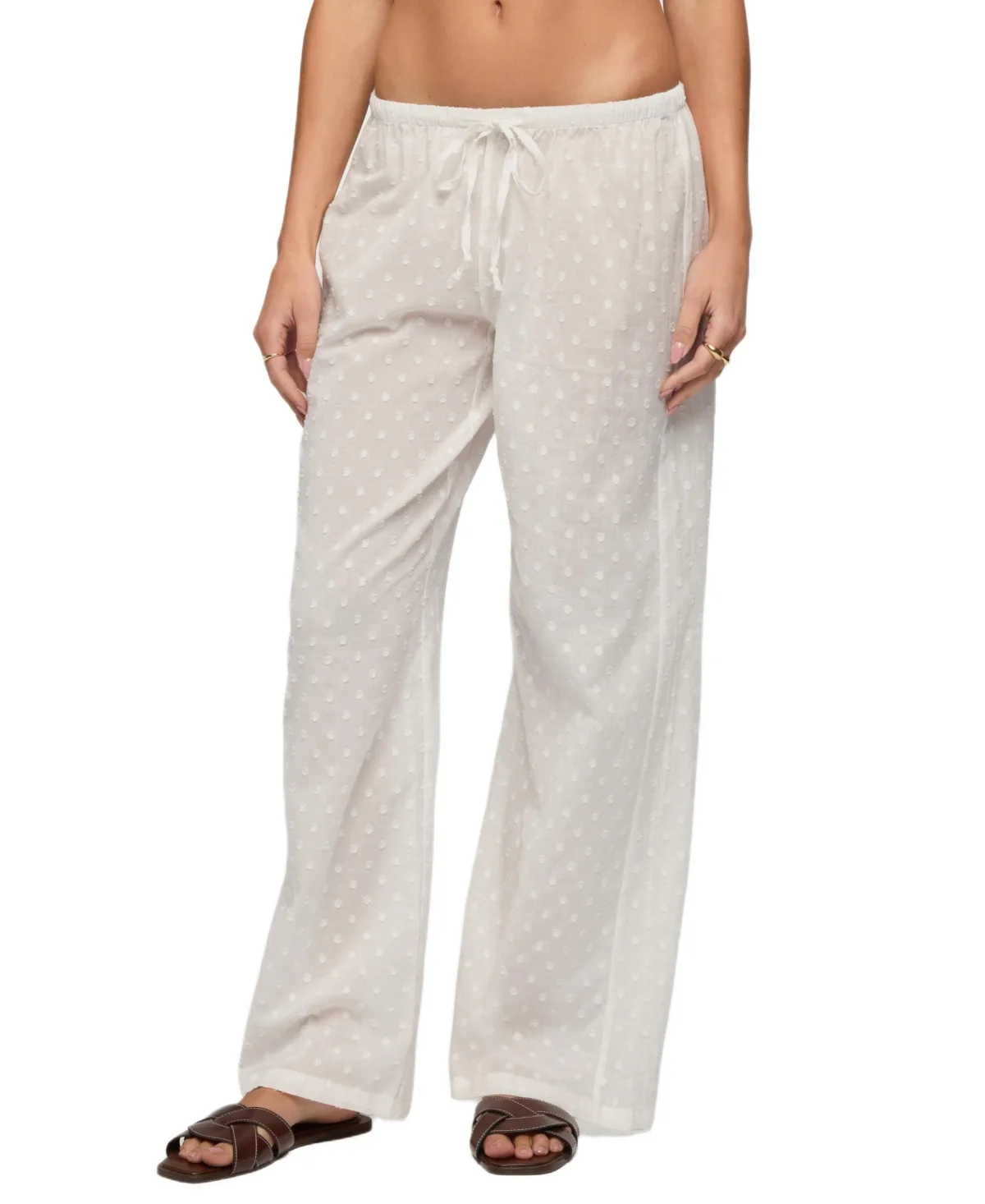 Embroidered Polka Dot Sheer Cotton Pants by Edikted