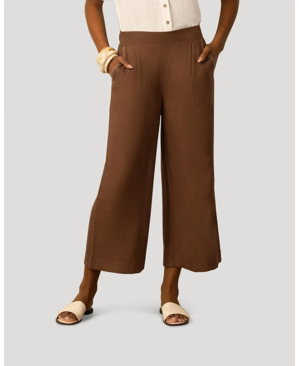 Printed Linen Blend Pull on Crop Pant by Cable & Gauge