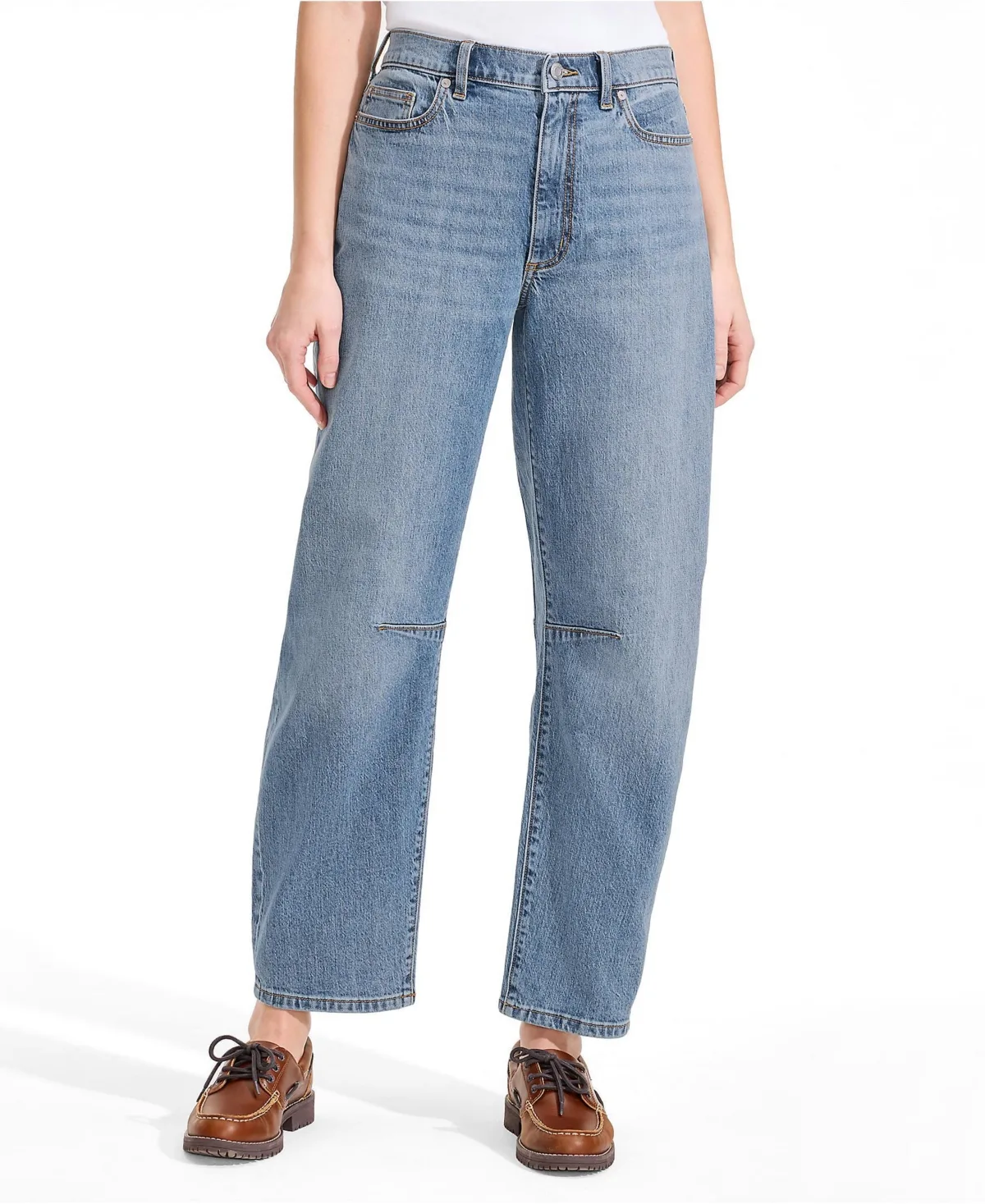 Soft Denim Mid Rise Relaxed Barrel Leg Ankle Jeans by Lands' End