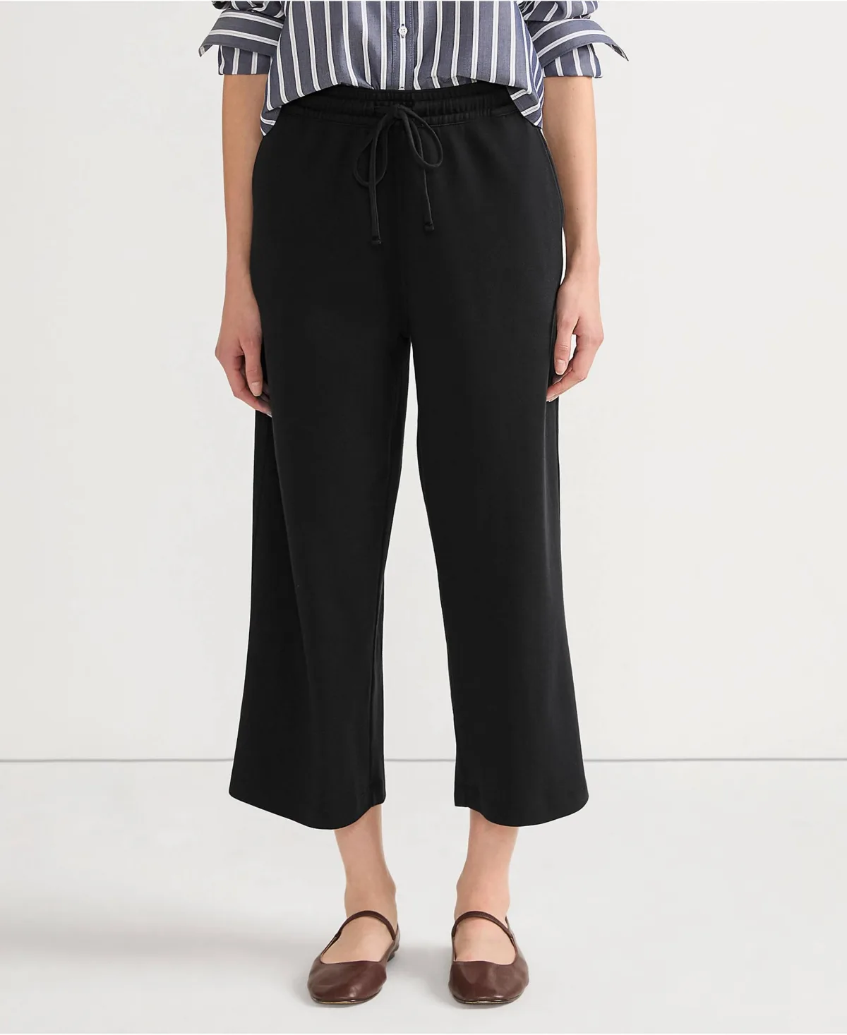 Tall Sport Knit Elastic Waist Wide Leg Crop Pants by Lands' End