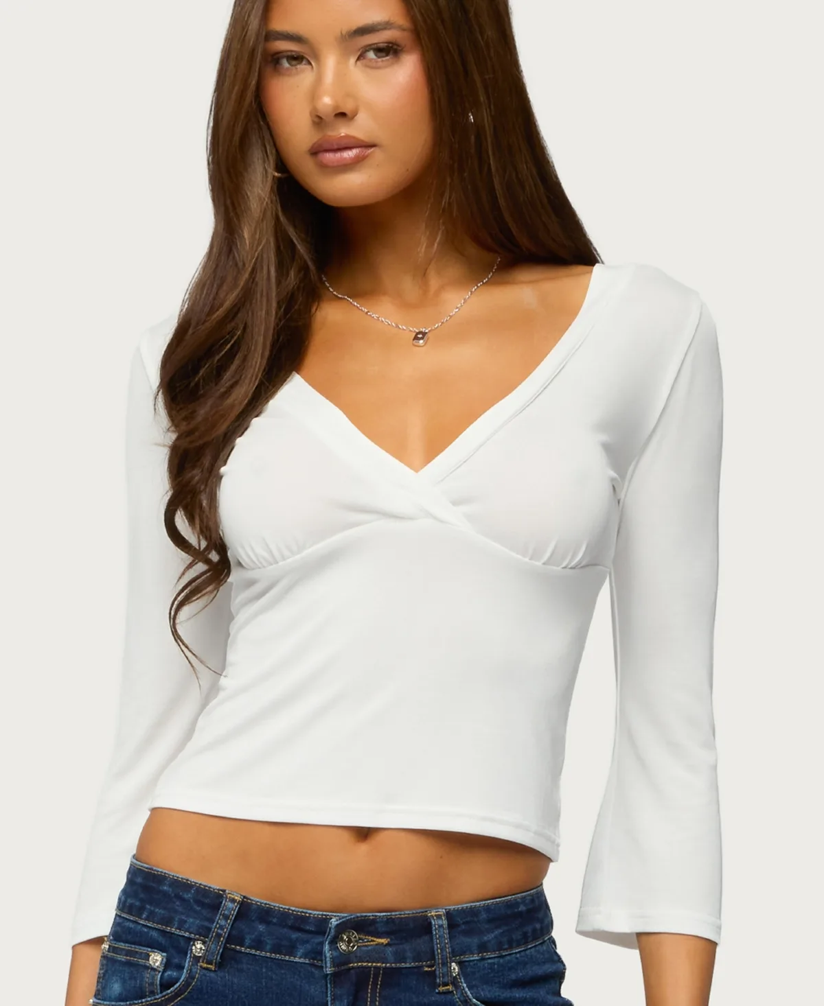 Mar V Neck Quarter Sleeve Top by Edikted