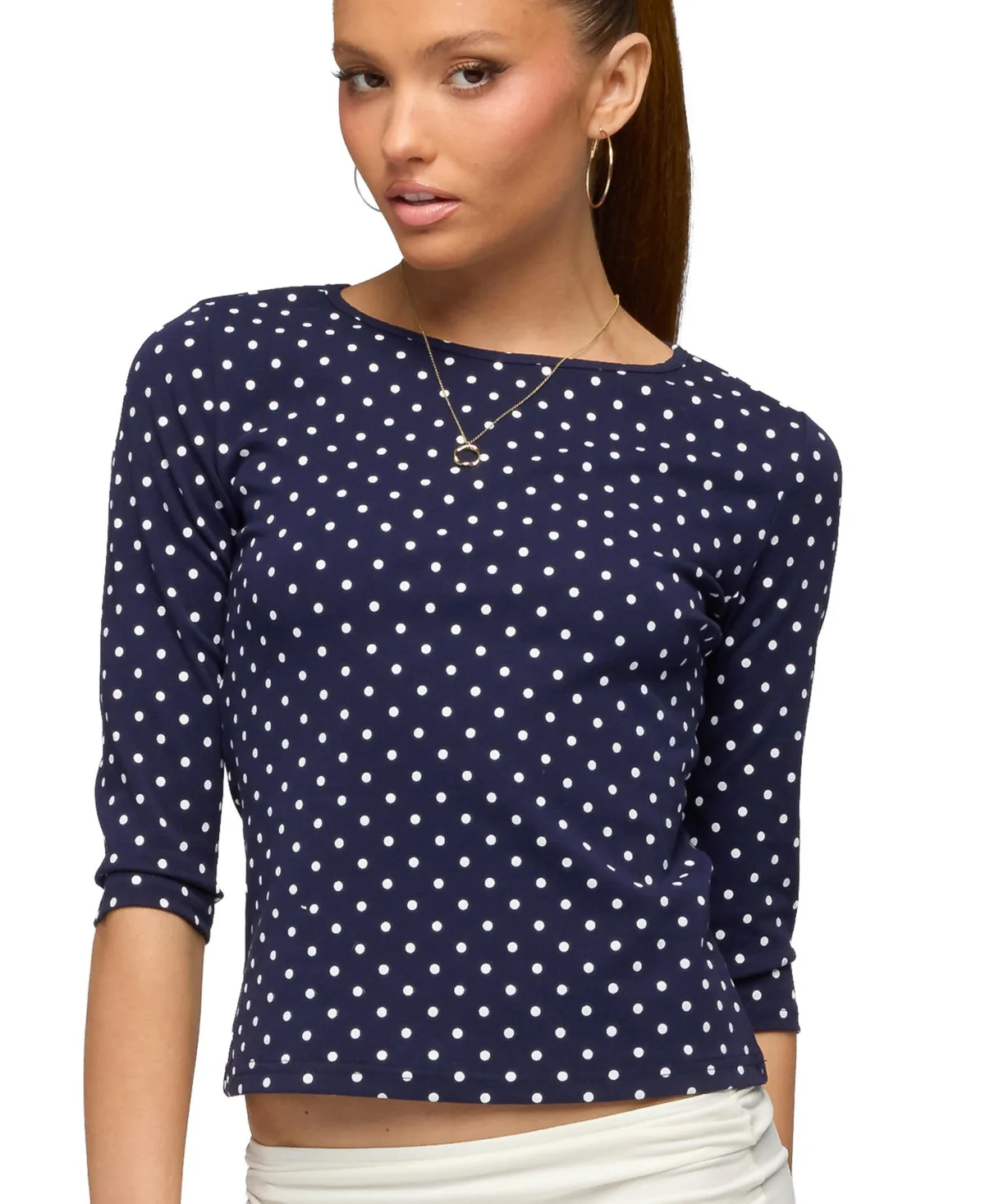 Lela Polka Dot Quarter Sleeve Top by Edikted