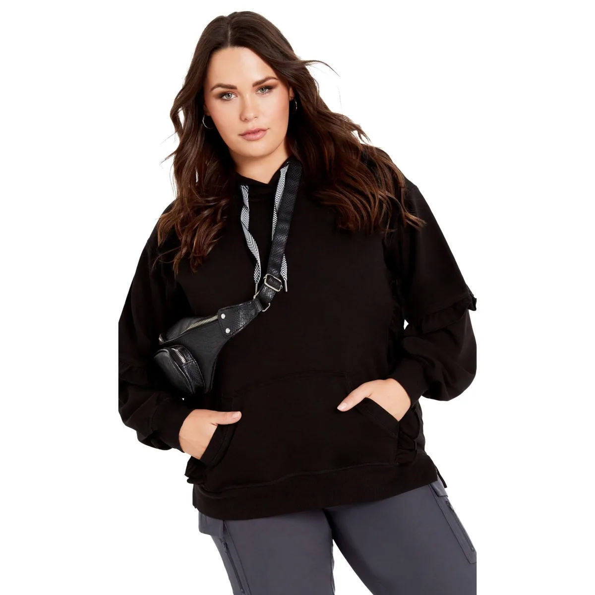 Frill Eggplant Hoodie by Avenue