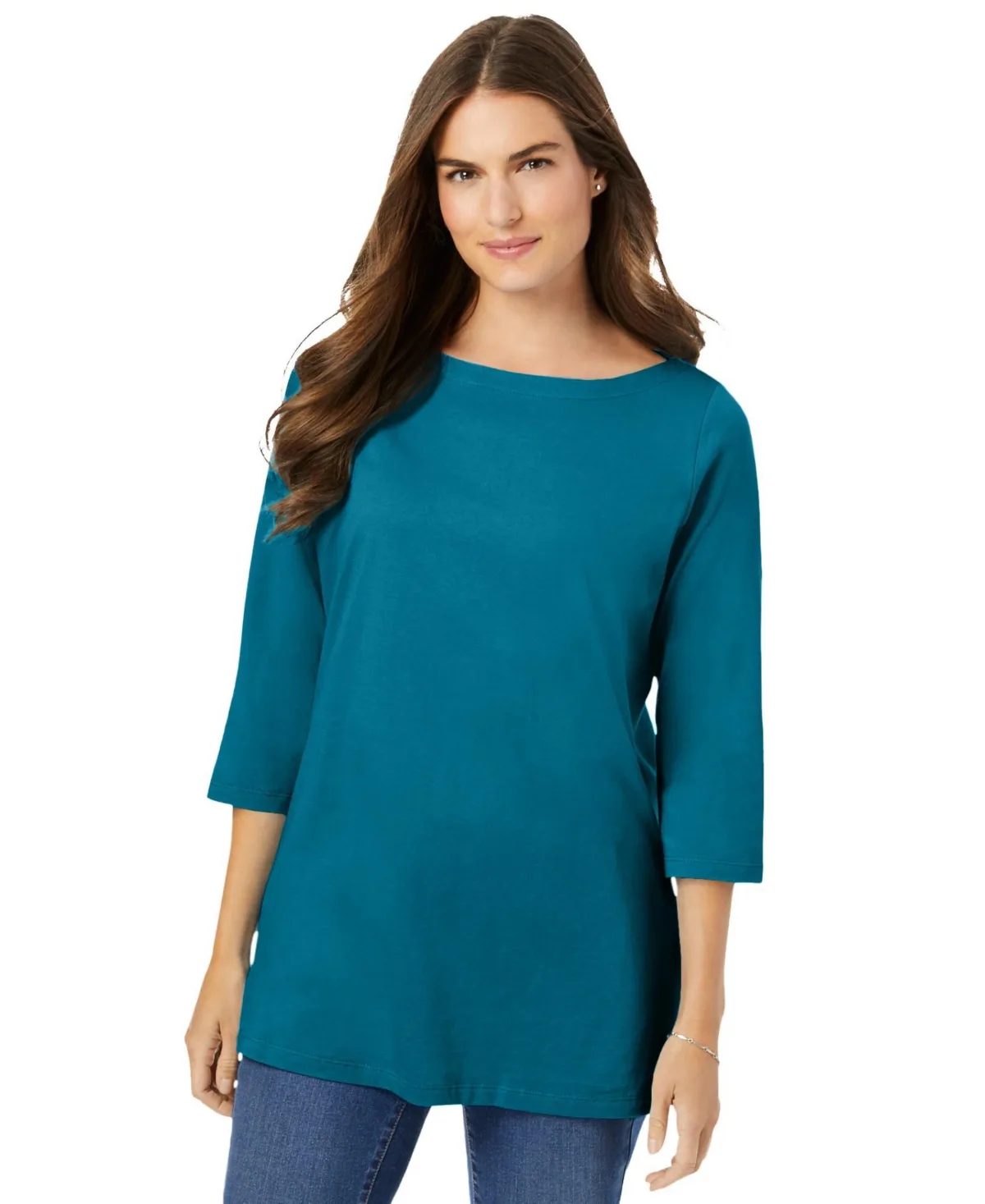 Perfect Three-Quarter Sleeve Boatneck Tee by Woman Within