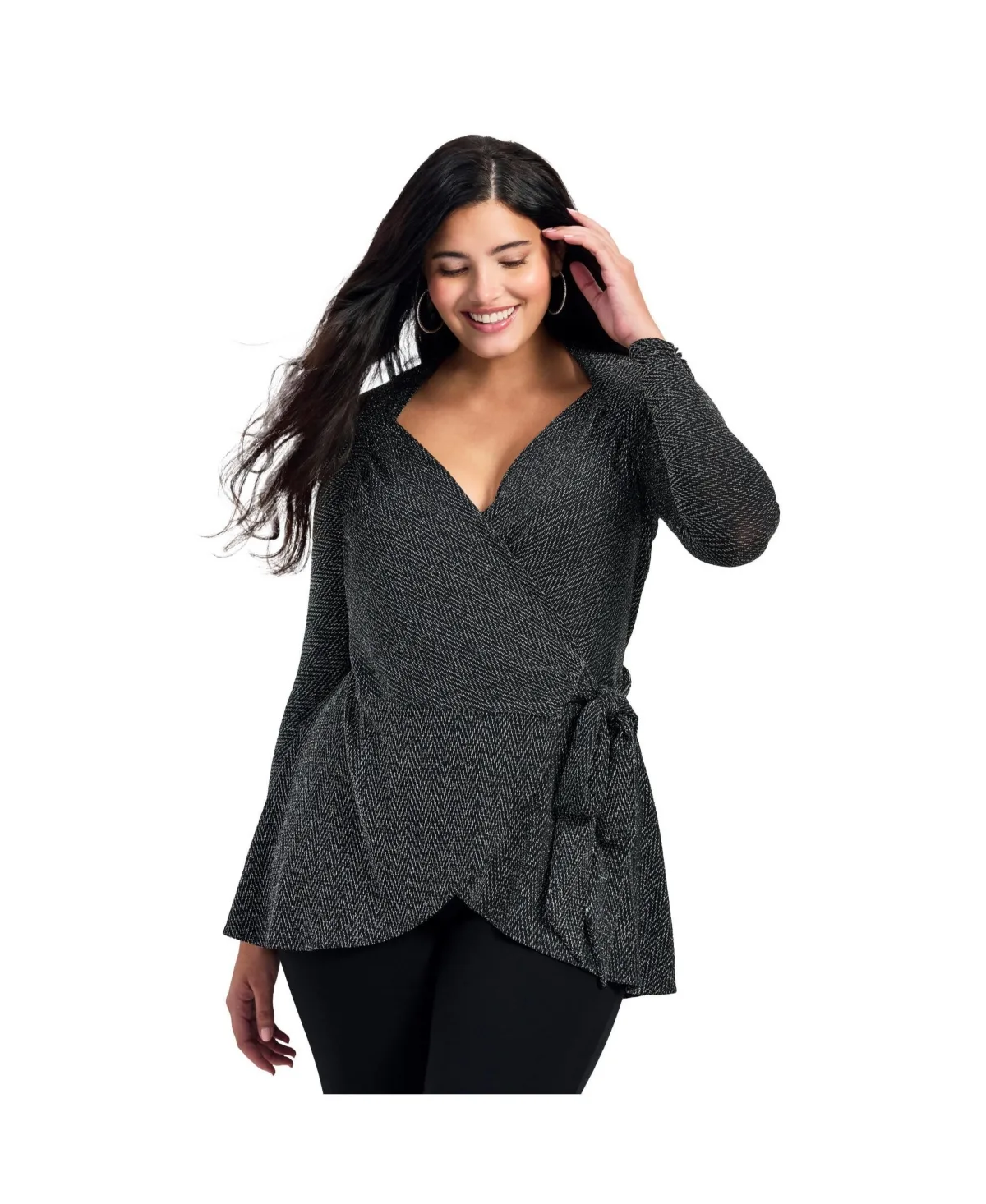 Glamour Sparkle Wrap Top by Avenue