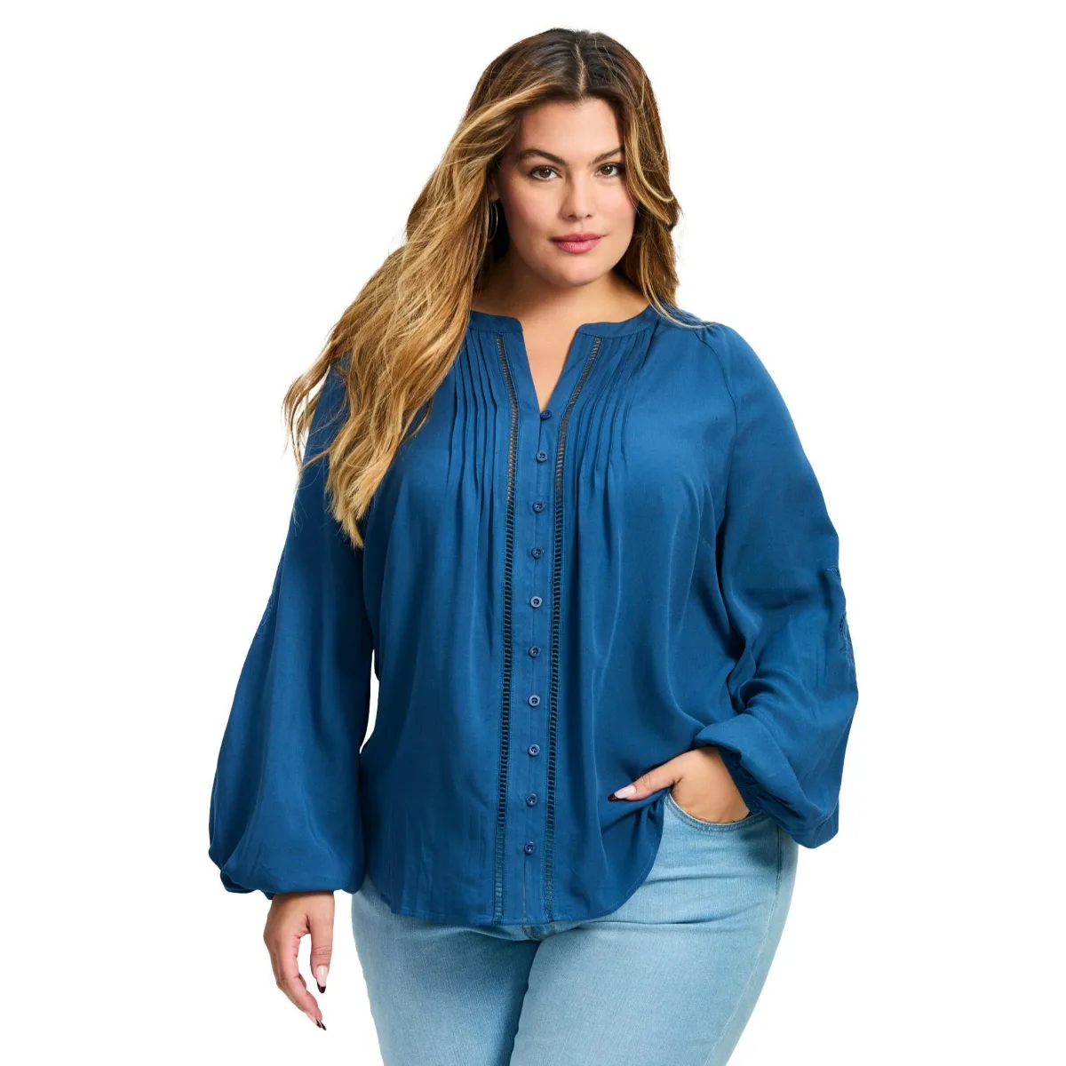 Gabby Embroidered Pintuck Shirt by Avenue