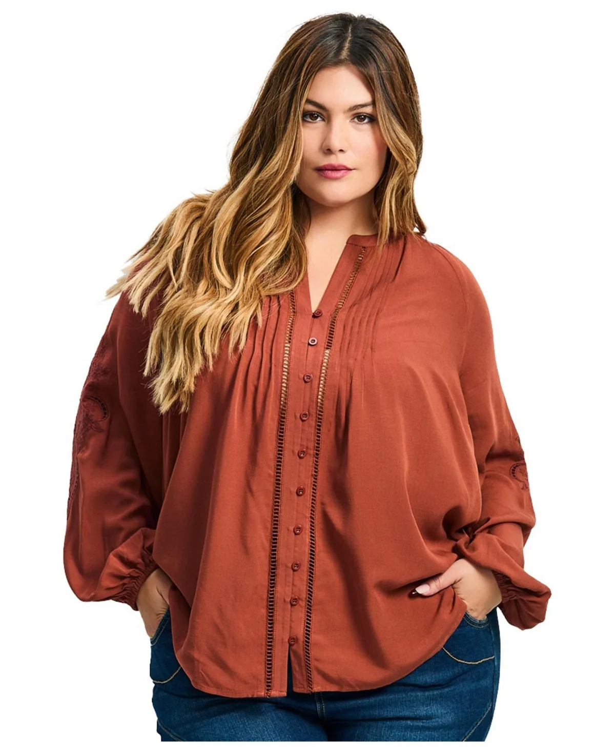 Gabby Embroidered Pintuck Shirt