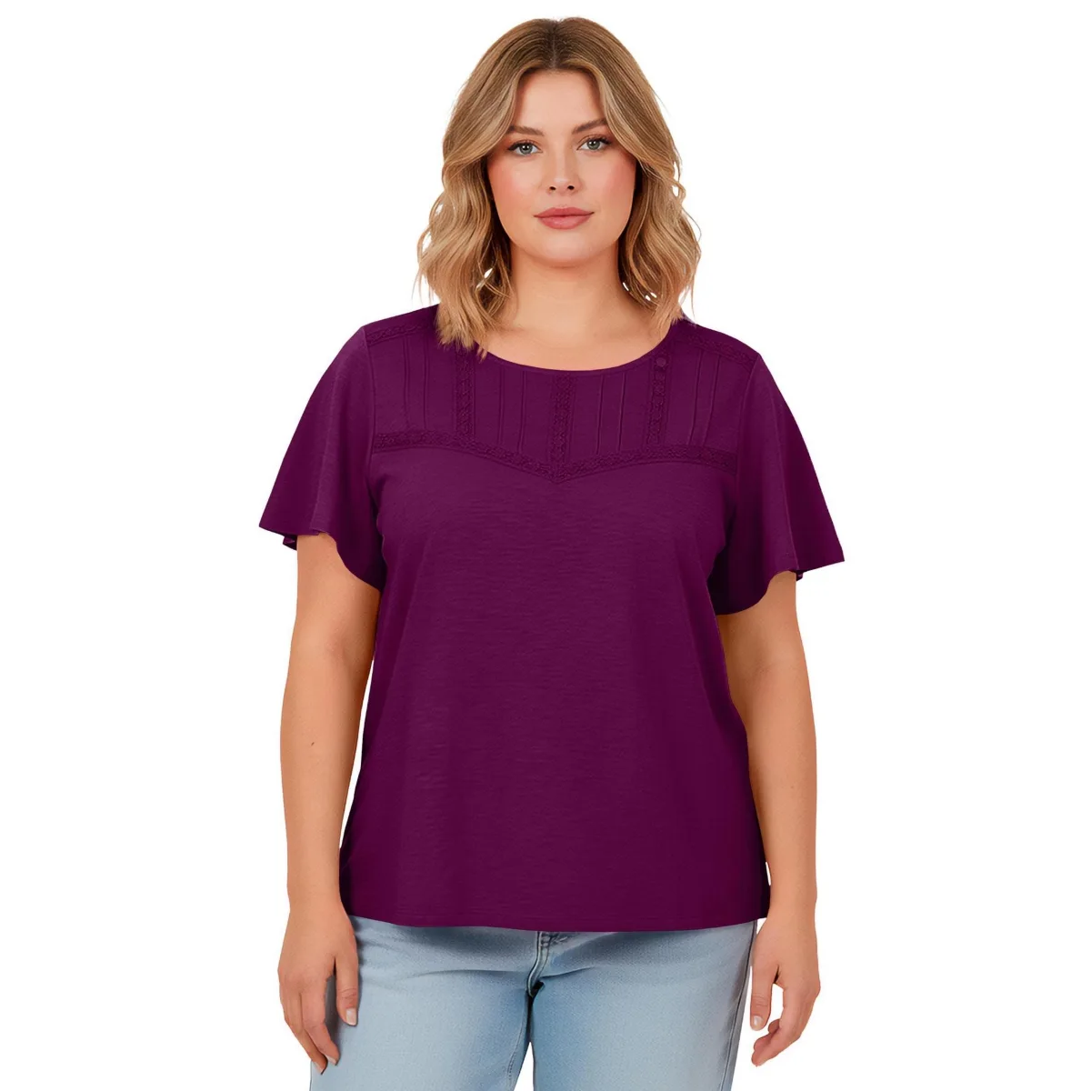 Knit Lace Yoke Tee by Avenue