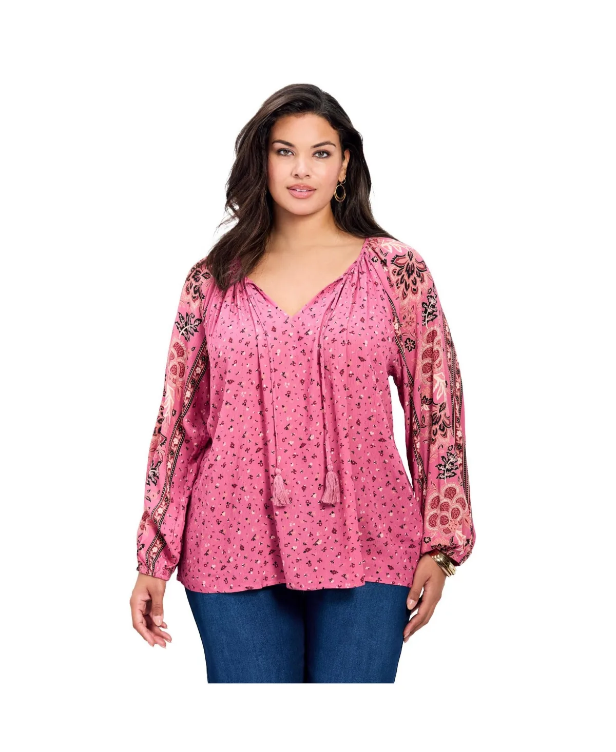 Eliana Border Print Sleeve Peasant Top