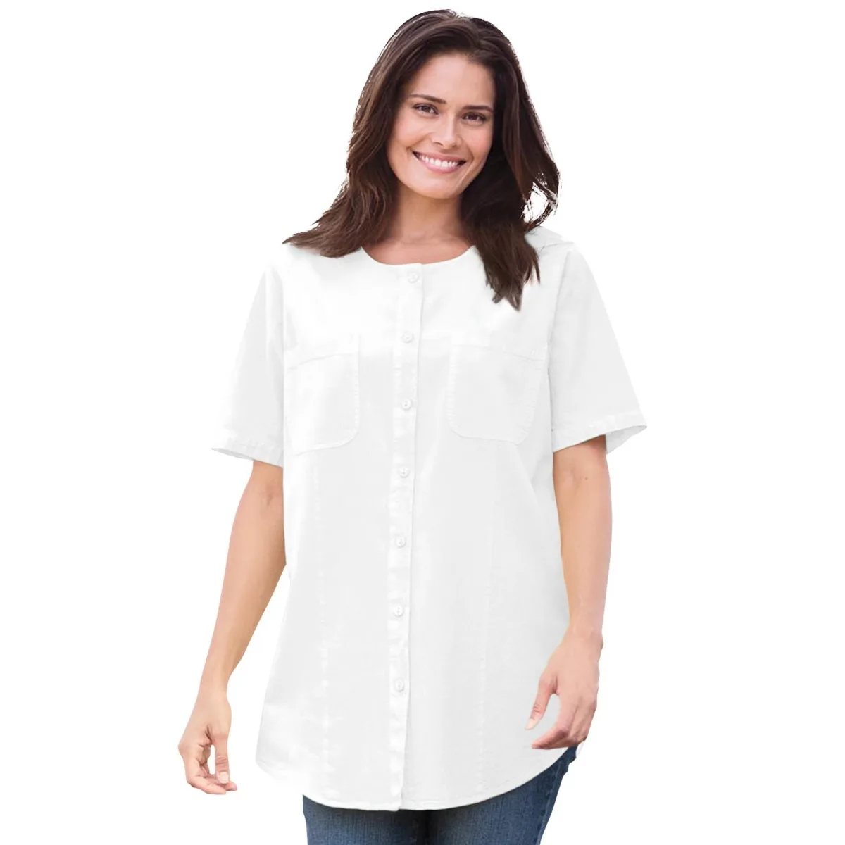 Within Short-Sleeve Crinkle Shirt by Woman Within