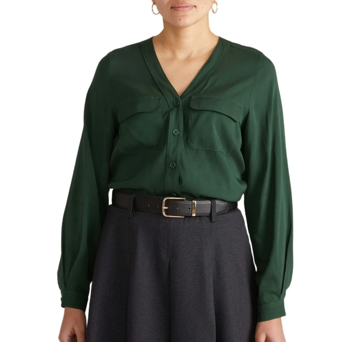 Stretch Cupro Button-Down Blouse