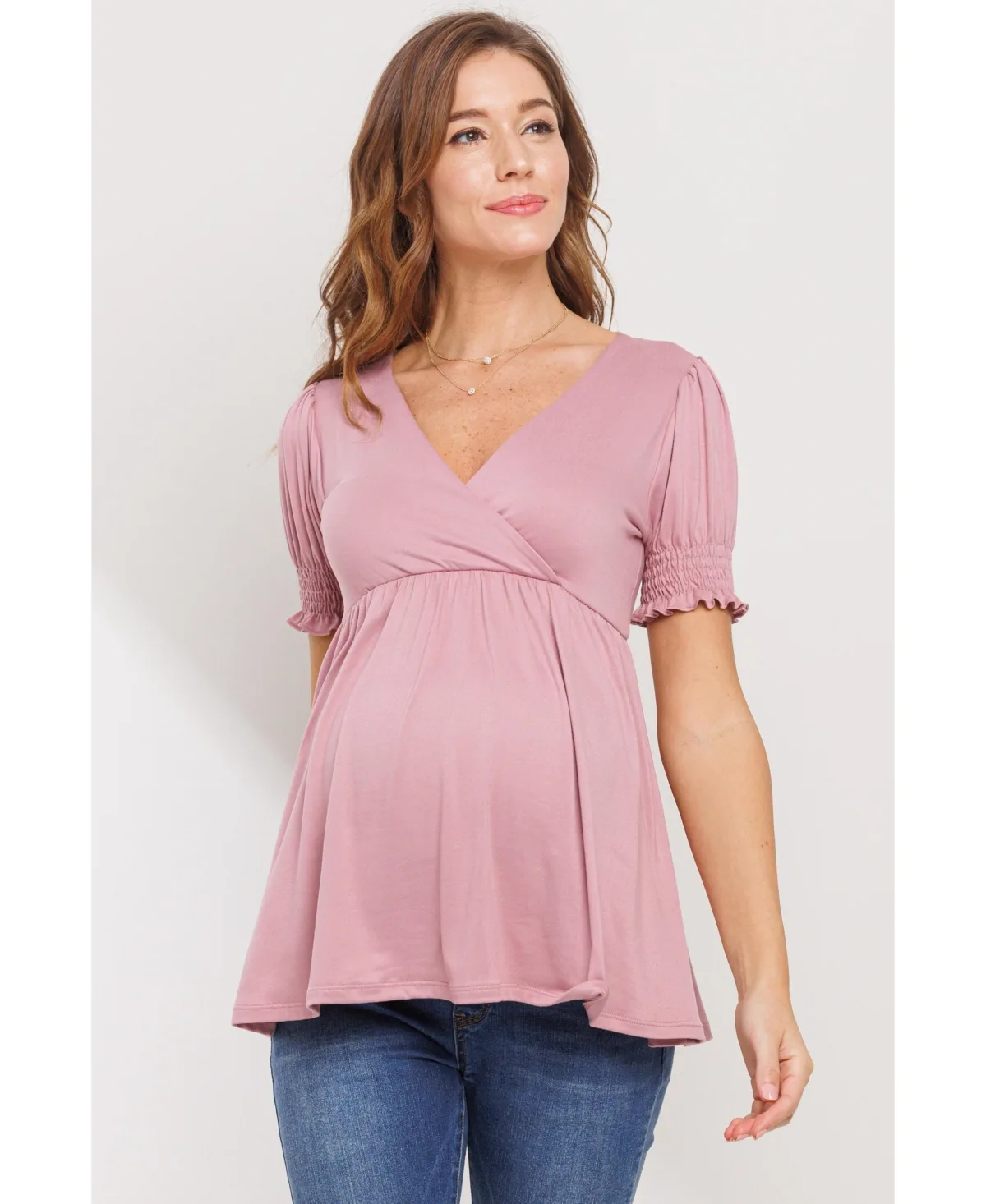 Maternity Wrap Nursing Top with Empire Waist by Hello Miz