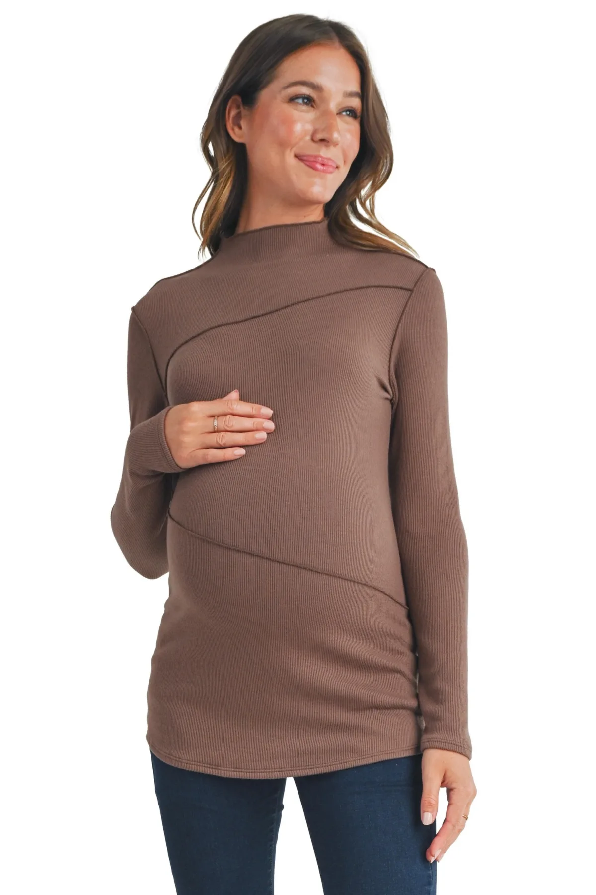 Mock Neck Long Sleeve Ribbed Top by Hello Miz