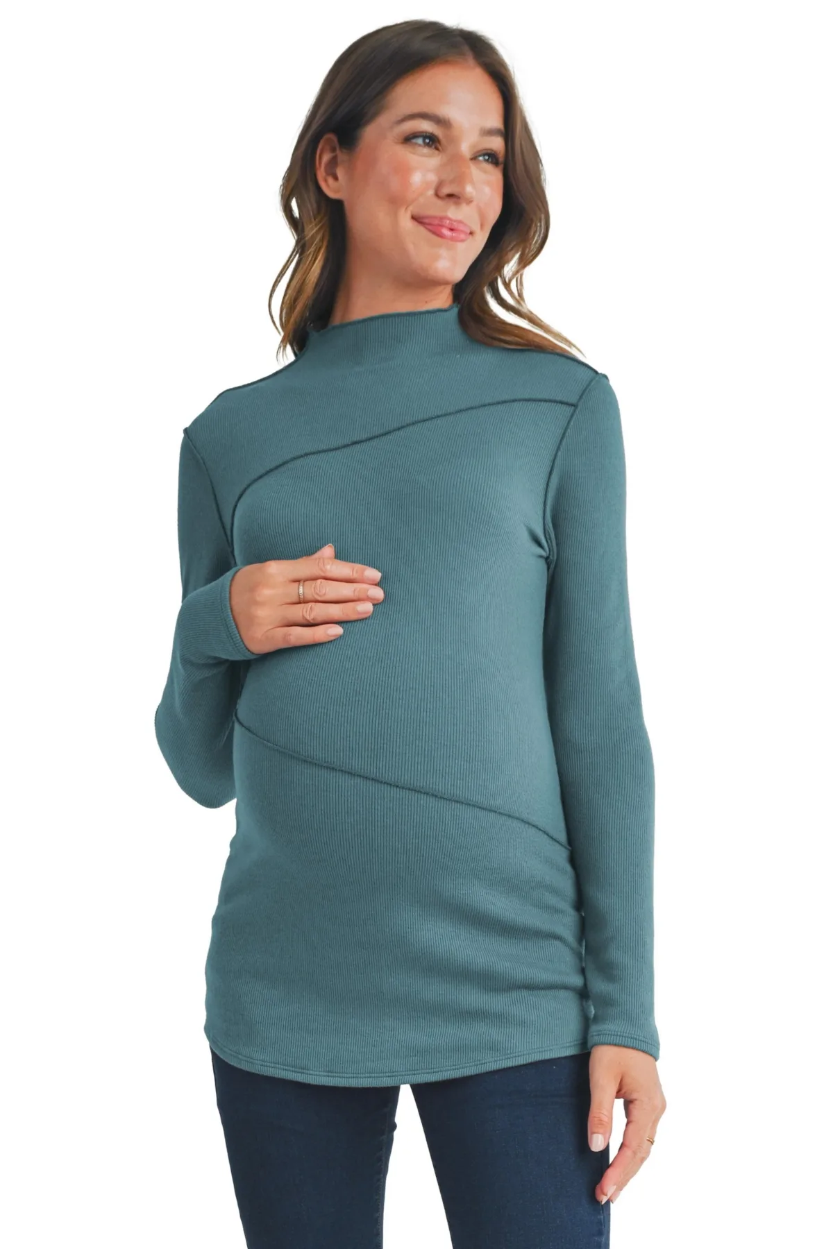 Mock Neck Long Sleeve Ribbed Top