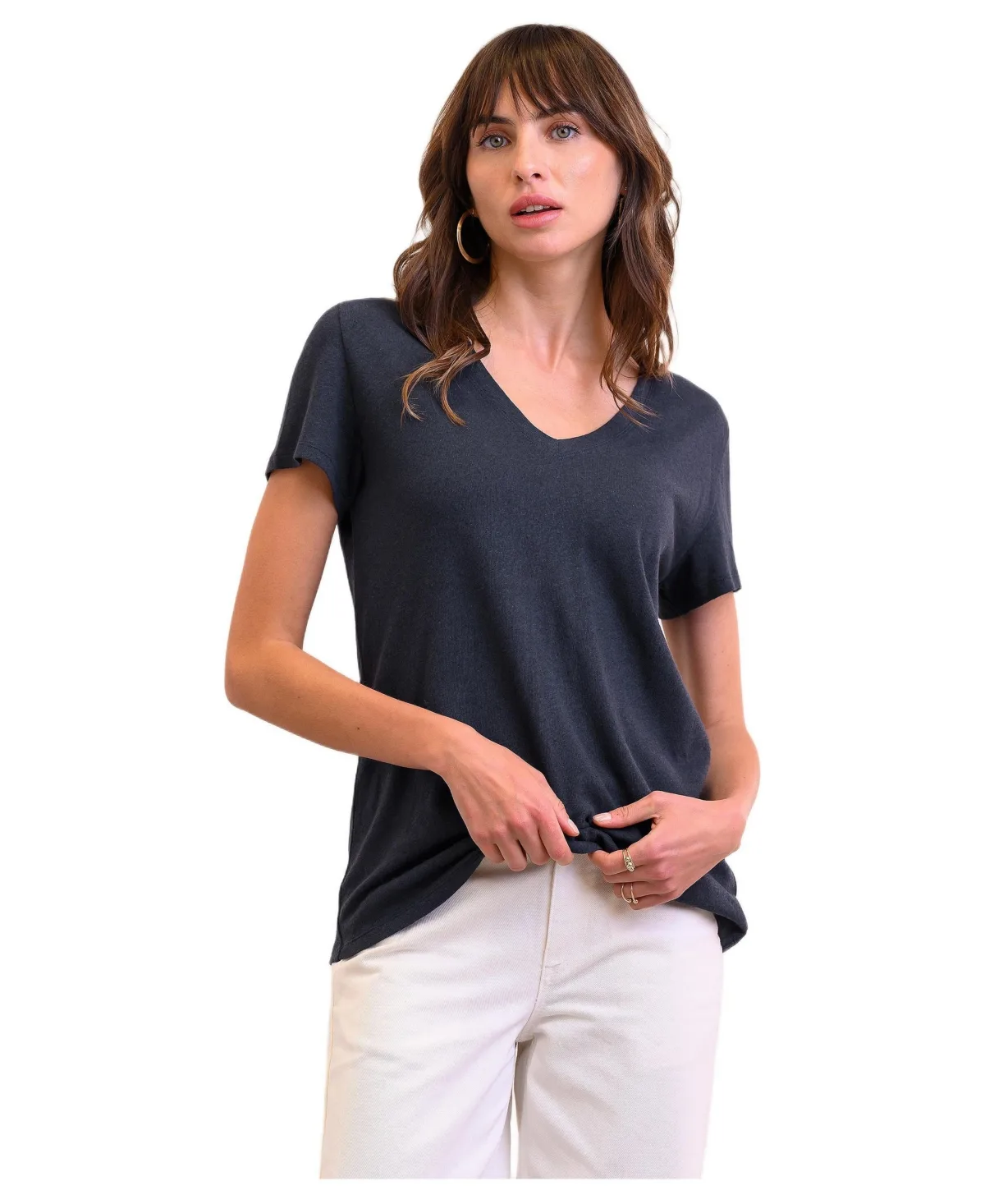 Relaxed V-Neck Linen Blend T-Shirt by Celtic & Co.